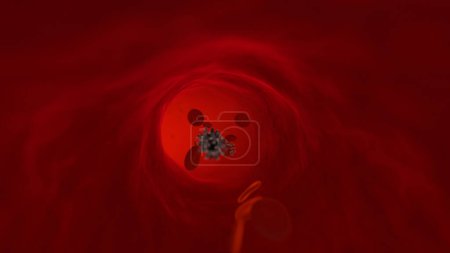 Photo for 4K CGI render, revealing red blood cells and virus cells inside a blood vessel - Royalty Free Image