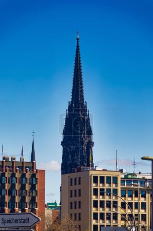 Photo for Hamburg, Germany, April 30 2023: View to the Saint Nicolaus church in   Hamburg, Germany. - Royalty Free Image