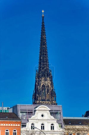 Photo for Hamburg, Germany, May 01 2023: View to the tower of Saint Nicolaus church in   Hamburg, Germany. - Royalty Free Image