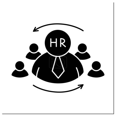 Illustration for HR manager glyph icon.Human resources controller. Plan, direct and coordinate organization administrative functions.Headhunting agency concept.Filled flat sign. Isolated silhouette vector illustration - Royalty Free Image