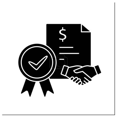 Illustration for Loan agreement glyph icon. Law approved document. Notary approving agreement with bank and client. Credit. Confirmed concept.Filled flat sign. Isolated silhouette vector illustration - Royalty Free Image