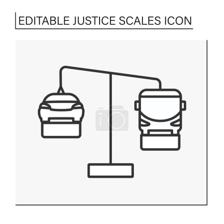Illustration for Balance line icon. Antique balance scales with car and bus. Choice between public transport and private car. Justice scales concept. Isolated vector illustration. Editable stroke - Royalty Free Image