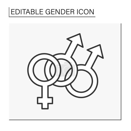 Illustration for Polyamory line icon. Interlocked double male and female sign.Gender concept. Isolated vector illustration. Editable stroke - Royalty Free Image
