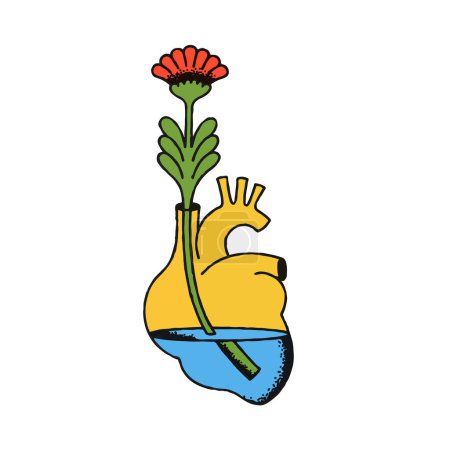 Illustration for Hand drawn doodle flower in human heart vector illustration - Royalty Free Image