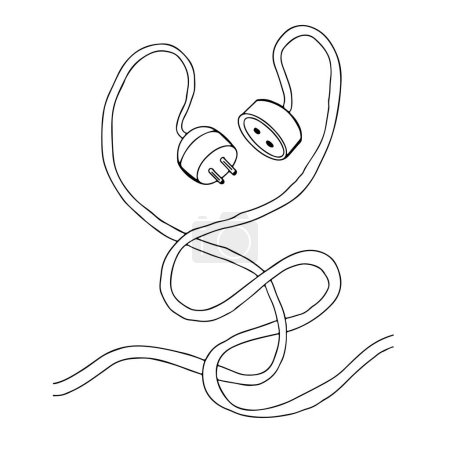 Téléchargez les illustrations : Icône de câble doodle noir et blanc vecteur - en licence libre de droit