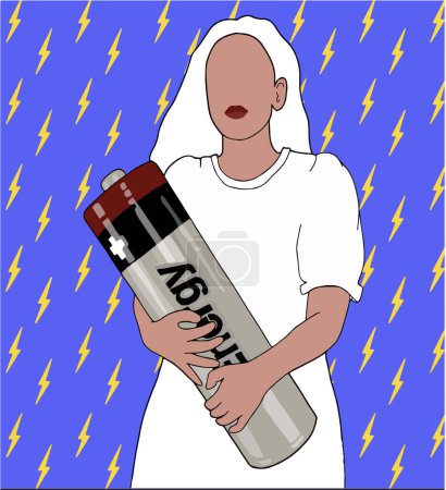 Ilustración de Ilustración vectorial de una mujer joven con una batería - Imagen libre de derechos