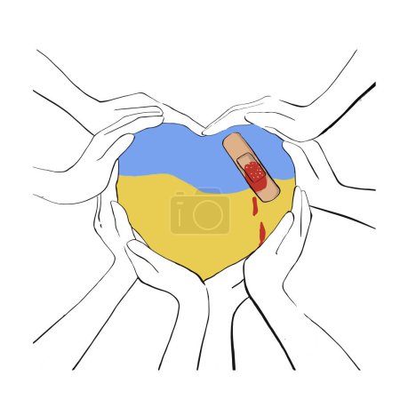 Illustration for The wounded heart with color national flag of the country Ukraine (blue, yellow color), Love Ukraine emblem colored, independence or patriotism concept, Stop war - Royalty Free Image