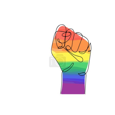 puño en el color de la bandera del orgullo, vector conceptual de los derechos humanos