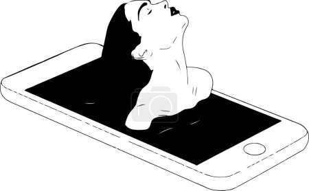 Ilustración de Concepto de red social en el teléfono, ilustración vectorial de una mujer en la pantalla del teléfono inteligente - Imagen libre de derechos