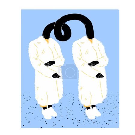 Ilustración de Ilustración abstracta de dos personas en abrigos de piel, ilustración vectorial - Imagen libre de derechos