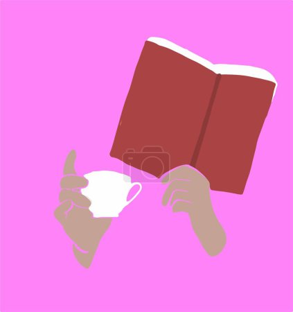 Illustration for Hand holding book with cup of coffee, vector illustration - Royalty Free Image