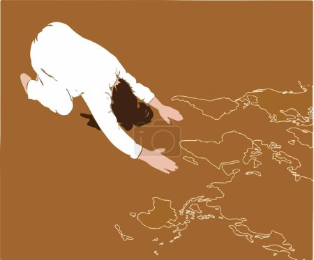 Ilustración de Vector of map of the world and man prays - Imagen libre de derechos