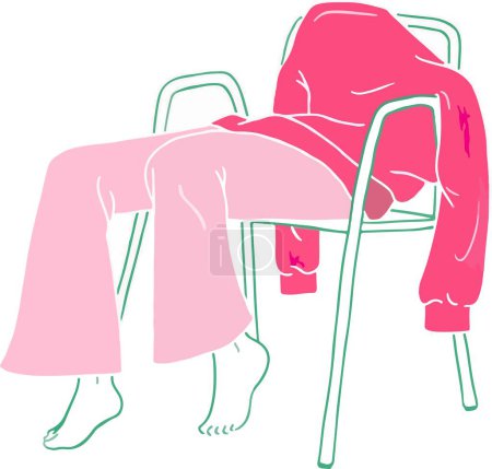 Téléchargez les illustrations : Vector illustration of a woman in a colorful jacket and pink pants sitting on the chair - en licence libre de droit