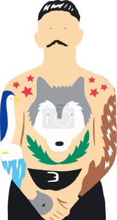 Téléchargez les illustrations : Vector illustration of the male body with tattoos - en licence libre de droit