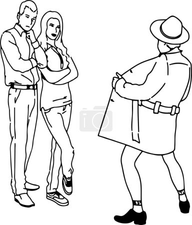 Téléchargez les illustrations : Illustration vectorielle d'un couple regardant un exhibitionniste - en licence libre de droit