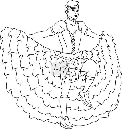 Ilustración de Black and white illustration of a young man in a female dress - Imagen libre de derechos