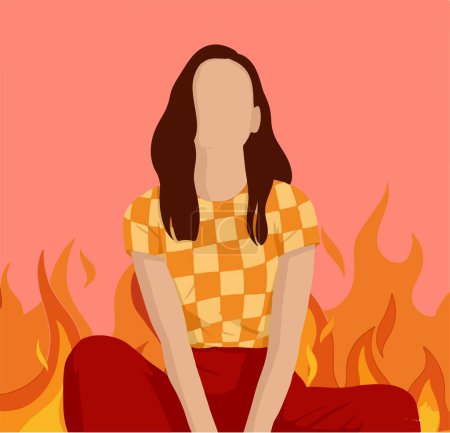 Illustration for Woman sitting with fire in the background, vector illustration design - Royalty Free Image