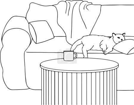Illustration for Continuous line sketch of a cat sitting on a sofa. - Royalty Free Image