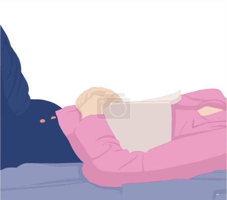 Téléchargez les illustrations : Illustration vectorielle d'une fille avec un livre couché sur le canapé - en licence libre de droit