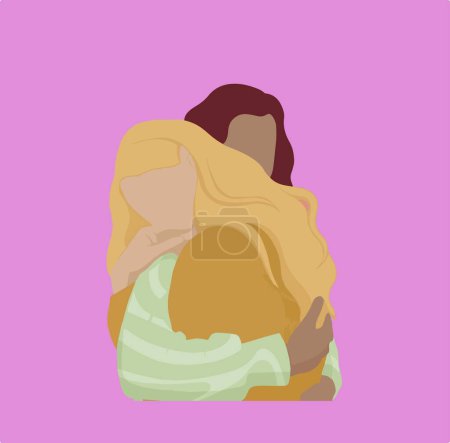 Illustration zweier Mädchen, die sich umarmen, das Konzept der Frauenfreundschaft und die LGBT-Gemeinschaft
