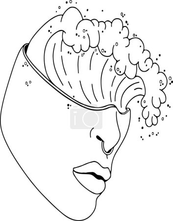 Téléchargez les illustrations : Illustration vectorielle d'une tête humaine avec des ondes dans son cerveau, une tempête dans la tête de la personne - en licence libre de droit