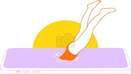 Photo for Woman swimming in the sea at the sunset, vector illustration - Royalty Free Image