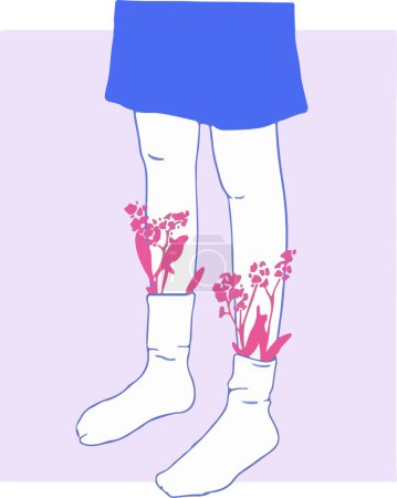 Téléchargez les illustrations : Femme avec une fleur dans ses bottes. une fille marche avec les fleurs - en licence libre de droit