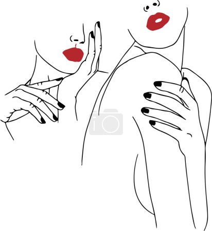 Illustration zweier Mädchen mit rotem Lippenstift, dem Konzept der Frauenfreundschaft und der LGBT-Community
