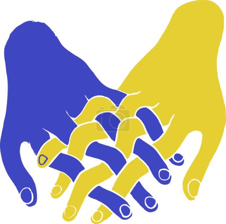 Photo for Drawing of Hands intertwined with each other together background, Drawings with colors of the Ukrainian flag, Vector illustration - Royalty Free Image
