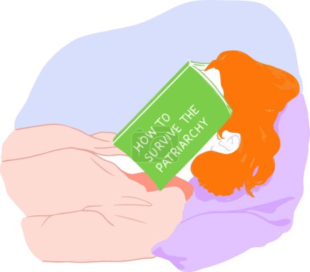 Téléchargez les illustrations : Femme couchée sur un lit avec un livre sur le visage - en licence libre de droit