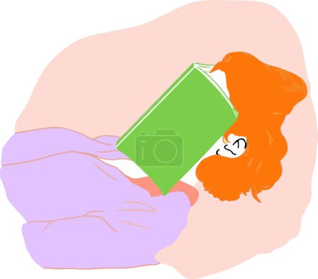 Téléchargez les illustrations : Femme couchée sur un lit avec un livre sur le visage - en licence libre de droit