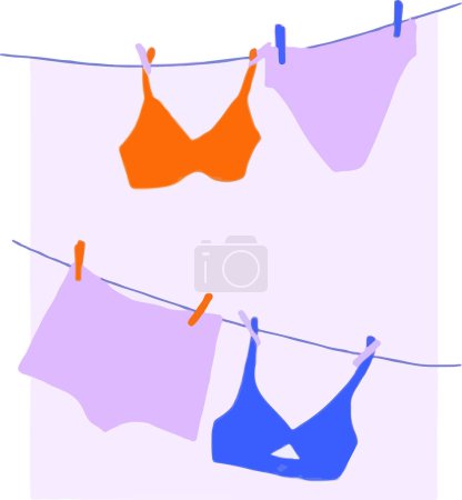 Photo for Set of women's underwear on the rope, vector illustration - Royalty Free Image