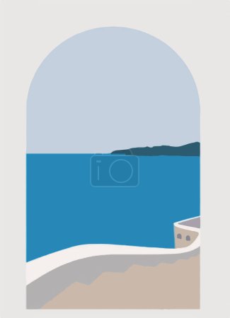 Photo for Vector illustration of greek style building with sea view - Royalty Free Image