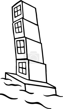Téléchargez les illustrations : Construction de maison sur vagues illustration vectorielle, croquis pour votre conception ou impression - en licence libre de droit
