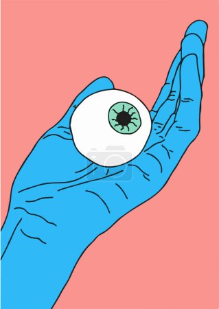 Téléchargez les illustrations : Illustration vectorielle de la main tenant un grand oeil - en licence libre de droit
