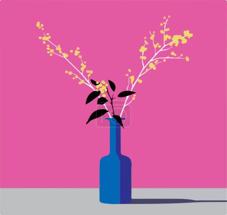 Téléchargez les illustrations : Illustration vectorielle de vase avec des fleurs d'arbre - en licence libre de droit