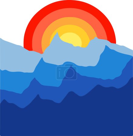 Illustration for Vector illustration of a mountain with a sun in the background - Royalty Free Image