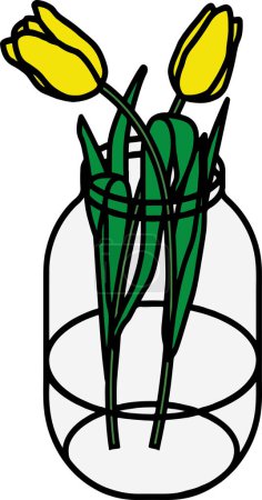 Ilustración de Ramo de tulipán en el icono del frasco de vidrio, vector de ilustración - Imagen libre de derechos