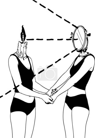 drawing of girls holding hands, one has candle instead of head, which is reflected in second, she-head mirror. Concept of people influencing each other. showing person who reflects positivity (rather than taking it away) receives much more in return