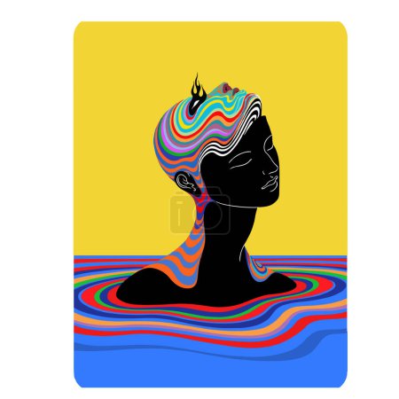 Photo for Vector illustration of a girl in colored striped liquid - Royalty Free Image