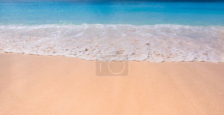 Nature landscape view of beautiful tropical beach and sea in sunny day. Beach sea space area Poster 645003766