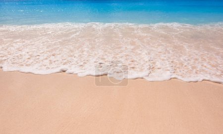 Nature landscape view of beautiful tropical beach and sea in sunny day. Beach sea space area Poster 645003772