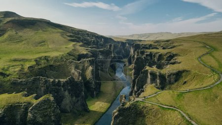 Icelandic green hills and panoramas. Fjadrargljufur canyon. High quality photo