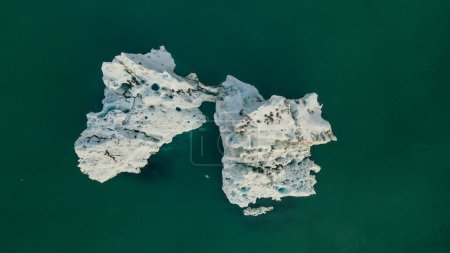 Aerial drone panorama of famous lake Joekulsarlon glacial lagoon and diamond beach with its icebergs. High quality photo