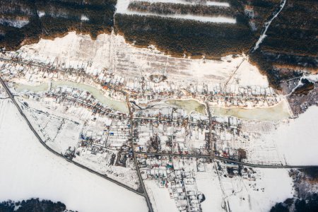 aerial view of the snowy village, russia. High quality photo