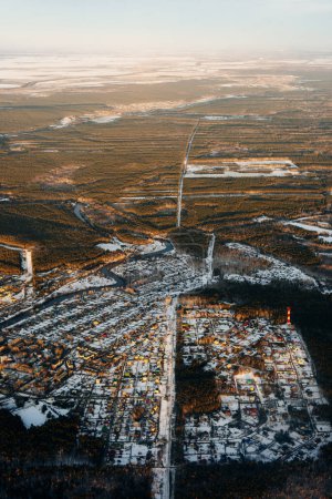 aerial view of the snowy village, russia. High quality photo