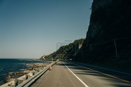 Highway along St. Lawrence river shore in Quebec. High quality photo