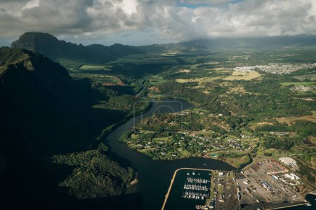 Lihue, Kauai Hawaii , USA - sep 2022 Aerial view of Nawiliwili Bay and Kalpaki Beach. High quality photo