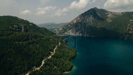 Photo for Aerial view of Beautiful artificial reservoir Green Canyon, forest and Taurus Mountains, Taurus Canyon, Manavgat, Turkey. High quality photo - Royalty Free Image