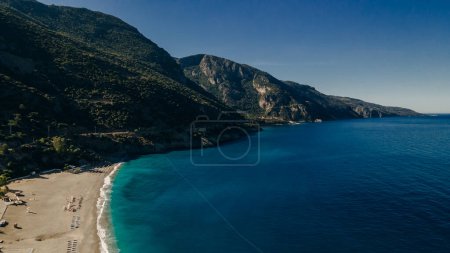 Oludeniz birds eye view, Fethiye, Turkey: view of the beach and the sea from the air. High quality photo